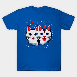 2 White Heart Cats T-Shirt